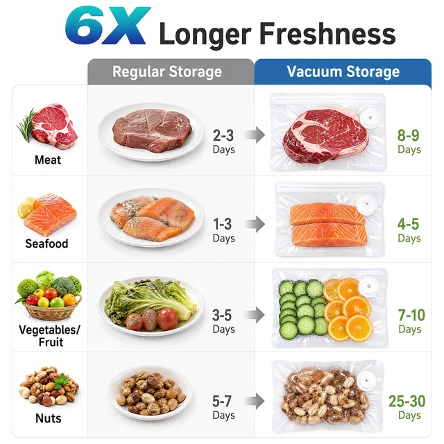 Alt view image 3 of 6 - Handheld Vacuum Sealer for Food with 12 Reusable Bags 3 Sizes Included, Powerful Portable Sealer Machine, Dry/Moist Modes, One-Hand Lock, Meal Saver for Meat, Snacks & Sous Vide.