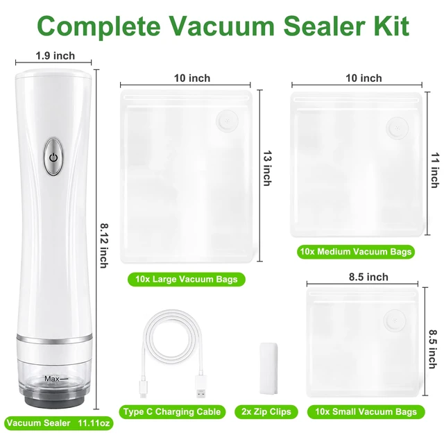 Alt view image 4 of 7 - Vacuum Sealer for Food 30 Reusable Bags & 20ml Tank | Food Vacuum Sealer, 1800mAh Battery, Digital Display, And USB-Rechargeable Wireless Design, Extends Food Freshness By 6 Times