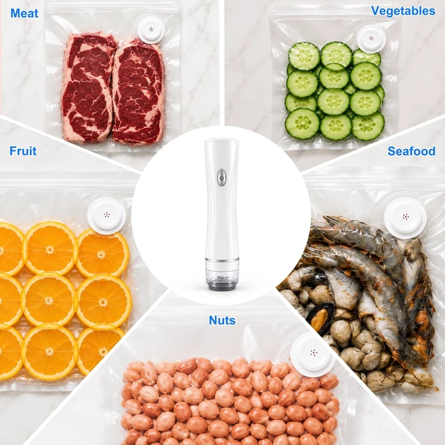 Alt view image 6 of 6 - Handheld Vacuum Sealer for Food with 12 Reusable Bags 3 Sizes Included, Powerful Portable Sealer Machine, Dry/Moist Modes, One-Hand Lock, Meal Saver for Meat, Snacks & Sous Vide.