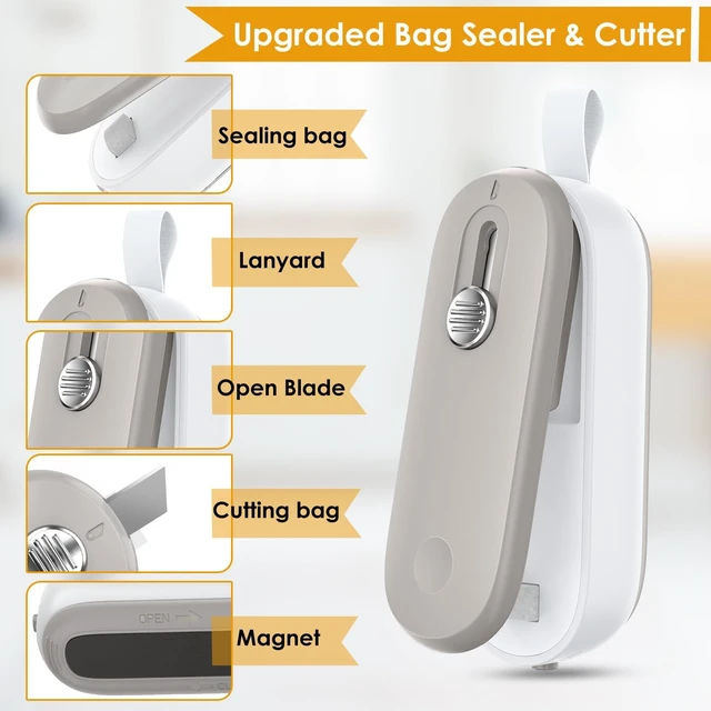 Alt view image 2 of 7 - Mini Bag Sealer, Bag Sealer with Cutter 2 in 1 Heat Sealer, Portable Chip Sealer Handheld Food Sealer Mini Sealing Machine For Plastic Bags Chip Bags Food Storage (Battery Included)