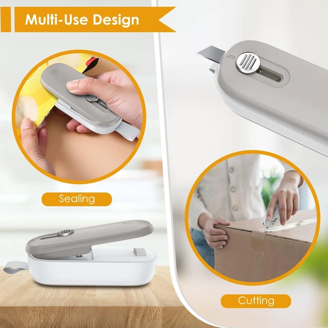 Alt view image 4 of 7 - Mini Bag Sealer, Bag Sealer with Cutter 2 in 1 Heat Sealer, Portable Chip Sealer Handheld Food Sealer Mini Sealing Machine For Plastic Bags Chip Bags Food Storage (Battery Included)