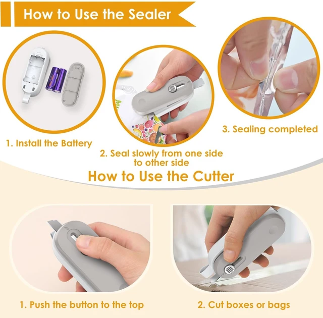 Alt view image 6 of 7 - Mini Bag Sealer, Bag Sealer with Cutter 2 in 1 Heat Sealer, Portable Chip Sealer Handheld Food Sealer Mini Sealing Machine For Plastic Bags Chip Bags Food Storage (Battery Included)