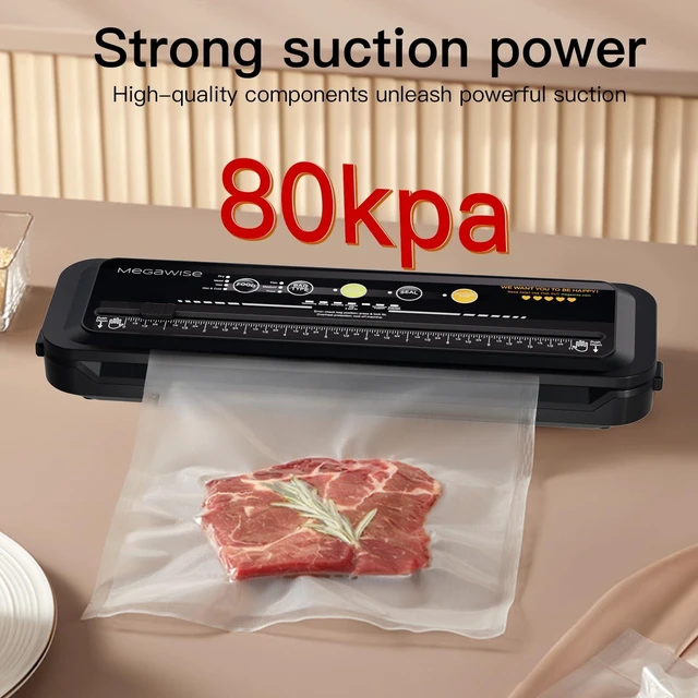 Alt view image 2 of 7 - Vacuum Sealer Machine, 80kPa, Built-In Cutter, Dry/Moist | 80kPa suction, 1020 second sealing, built-in cutter, dry and moist modes, 12-inch seal, external vacuum port, 10 bags