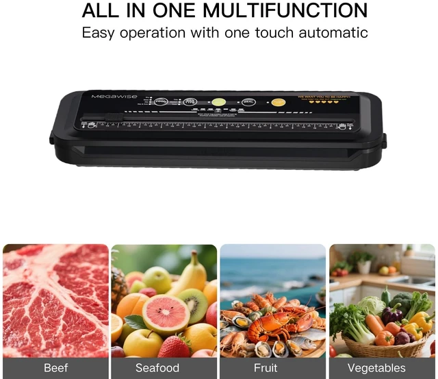 Alt view image 6 of 7 - Vacuum Sealer Machine, 80kPa, Built-In Cutter, Dry/Moist | 80kPa suction, 1020 second sealing, built-in cutter, dry and moist modes, 12-inch seal, external vacuum port, 10 bags
