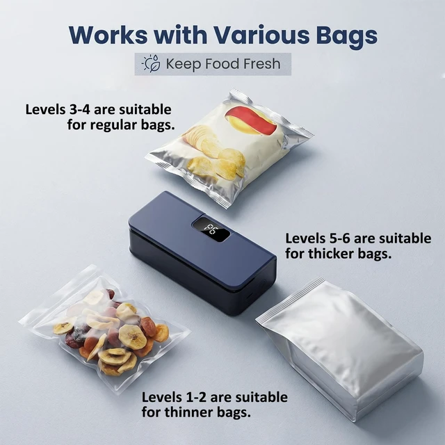 Alt view image 4 of 7 - 2 Pack Mini Bag Sealer, Magnetic Bag Sealer for Fridge, 6-Speed Adjustment and Led Display, No Preheating Required with Cutter, Ideal for Keeping All Kinds of Snacks Fresh
