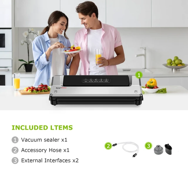 Alt view image 3 of 7 - Vacuum Sealer Machine, Multiple Modes For Meal Prep, Silver | Compact Vacuum Sealer for Kitchen Storage & Sous-Vide, External Vacuum System, 6x Longer Freshness