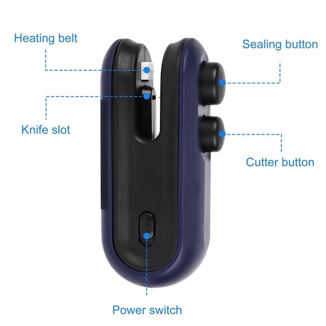 Alt view image 3 of 7 - Mini Bag Sealer, 2 in 1 Bag Sealer And Cutter Magnet Rechargeable Sealing Machine Portable Handheld Heat Vacuum Sealer Mini Bag Resealer for Plastic Bags Food Storage Bags (Blue)