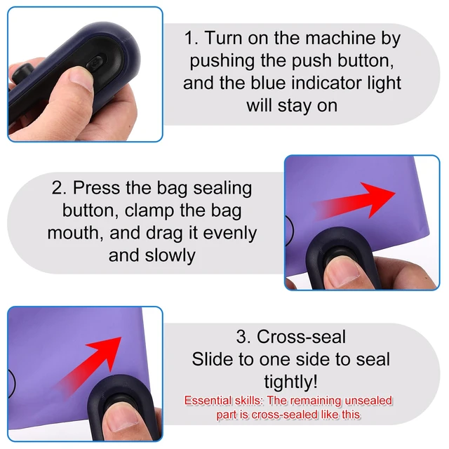 Alt view image 5 of 7 - Mini Bag Sealer, 2 in 1 Bag Sealer And Cutter Magnet Rechargeable Sealing Machine Portable Handheld Heat Vacuum Sealer Mini Bag Resealer for Plastic Bags Food Storage Bags (Blue)