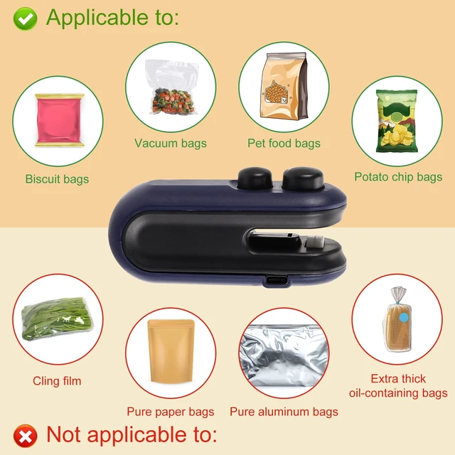Alt view image 7 of 7 - Mini Bag Sealer, 2 in 1 Bag Sealer And Cutter Magnet Rechargeable Sealing Machine Portable Handheld Heat Vacuum Sealer Mini Bag Resealer for Plastic Bags Food Storage Bags (Blue)