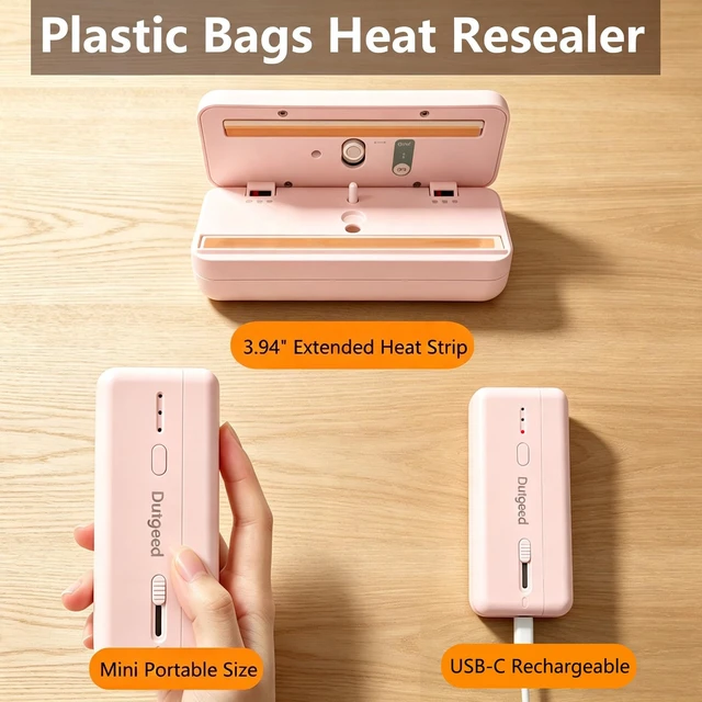 Alt view image 5 of 7 - Mini Bag Sealer, 2 in 1 Heat Bag Sealer with Cutter and Magnet for Kitchen Fridge, 1300mAh Rechargeable Heat Bag Resealer for Fresh Chips Snacks Mylar Plastic Bags Food Packaging Home Bakers Gift