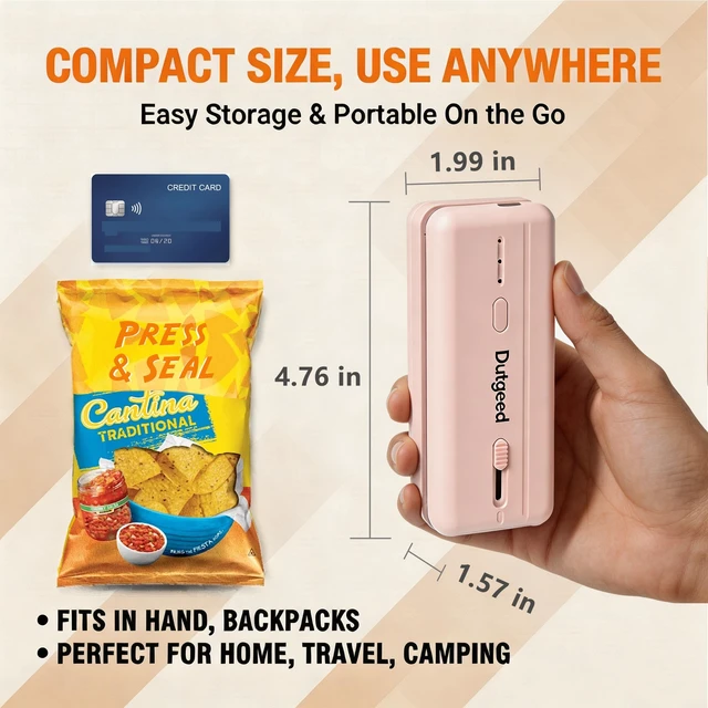 Alt view image 6 of 7 - Mini Bag Sealer, 2 in 1 Heat Bag Sealer with Cutter and Magnet for Kitchen Fridge, 1300mAh Rechargeable Heat Bag Resealer for Fresh Chips Snacks Mylar Plastic Bags Food Packaging Home Bakers Gift