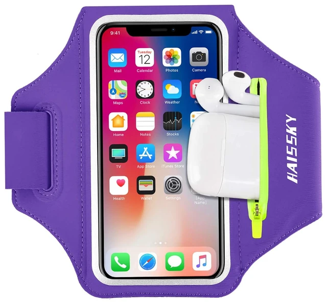Main image of Running Armband with Earphone Pouch Fits Phones up to 6.9" | Cell Phone Armband for iPhone, Water Resistant & Breathable Sports Phone Holder & Zipper Pocket Car Key Holder for Jogging