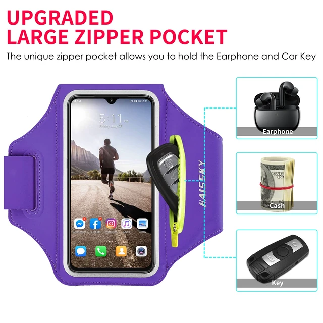 Alt view image 2 of 7 - Running Armband with Earphone Pouch Fits Phones up to 6.9" | Cell Phone Armband for iPhone, Water Resistant & Breathable Sports Phone Holder & Zipper Pocket Car Key Holder for Jogging