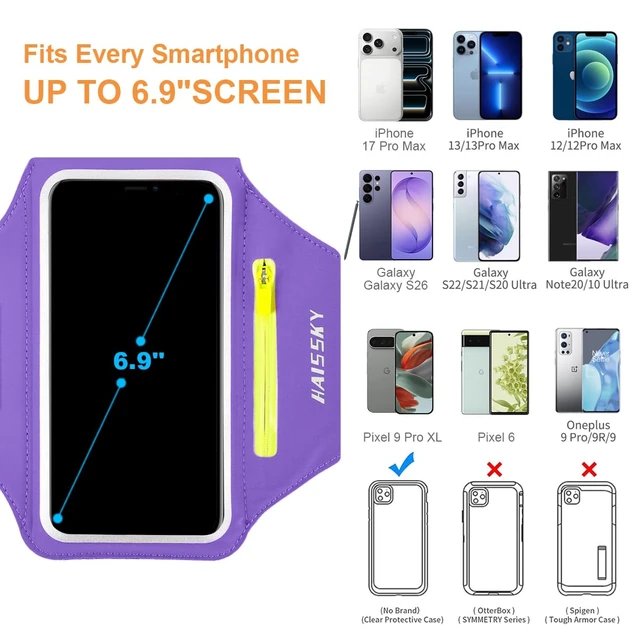 Alt view image 4 of 7 - Running Armband with Earphone Pouch Fits Phones up to 6.9" | Cell Phone Armband for iPhone, Water Resistant & Breathable Sports Phone Holder & Zipper Pocket Car Key Holder for Jogging