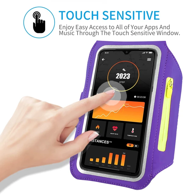 Alt view image 3 of 7 - Running Armband with Earphone Pouch Fits Phones up to 6.9" | Cell Phone Armband for iPhone, Water Resistant & Breathable Sports Phone Holder & Zipper Pocket Car Key Holder for Jogging
