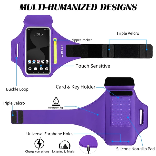 Alt view image 6 of 7 - Running Armband with Earphone Pouch Fits Phones up to 6.9" | Cell Phone Armband for iPhone, Water Resistant & Breathable Sports Phone Holder & Zipper Pocket Car Key Holder for Jogging