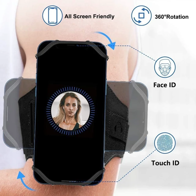 Alt view image 3 of 7 - Running Armband 360°Rotatable for iPhone 17/16/15/14/13/Pro Max/Pro/Mini/12/11/SE/Xs/XR/X/8/7/Plus, Fits All 4-6.7 Inch Smartphones, with Key Holder Phone Armband for Running Hiking Biking (Black)