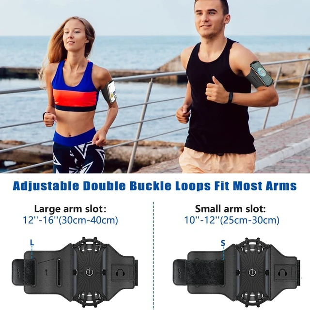 Alt view image 4 of 7 - Running Armband 360°Rotatable for iPhone 17/16/15/14/13/Pro Max/Pro/Mini/12/11/SE/Xs/XR/X/8/7/Plus, Fits All 4-6.7 Inch Smartphones, with Key Holder Phone Armband for Running Hiking Biking (Black)