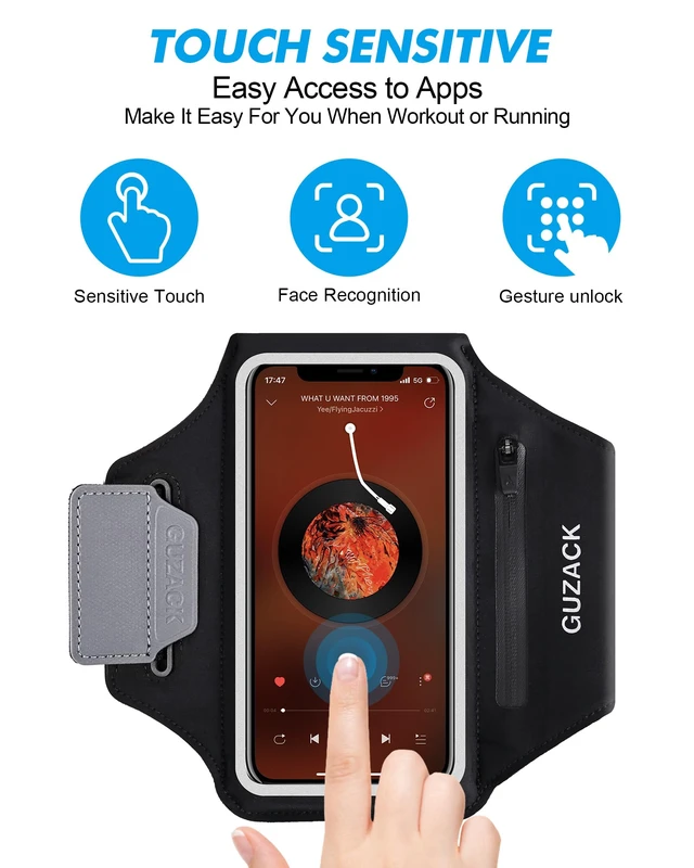 Alt view image 5 of 7 - Running Armband with Earphone Pouch & Card Slot, Up to 6.8" Phones | Green Zipper Pockets, Anti-Drop Buckle, Running Phone Holder for iPhone 17 Pro Max Galaxy S26 Ultra, Gym Workouts Jogging