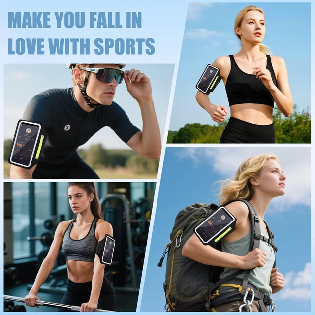 Alt view image 6 of 7 - Running Armband with Earphone Pouch & Card Slot, Up to 6.8" Phones | Green Zipper Pockets, Anti-Drop Buckle, Running Phone Holder for iPhone 17 Pro Max Galaxy S26 Ultra, Gym Workouts Jogging