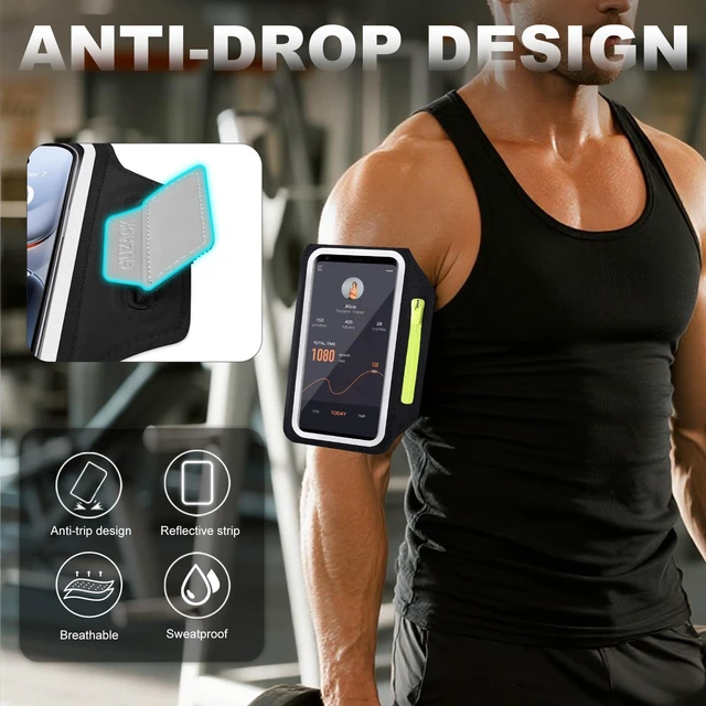 Alt view image 6 of 7 - Running Armband with Earphone Pouch & Card Slot, Up to 6.8" Phones | Black Zipper Pockets, Anti-Drop Buckle, Running Phone Holder for iPhone 17 Pro Max Galaxy S26 Ultra, Gym Workouts Jogging