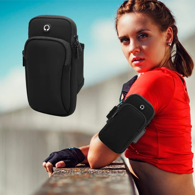 Alt view image 3 of 7 - Phone Holder for Running, Under 7 in Arm Band Smartphone Holder | Arm Phone Holder, Adjustable Sports Arm Sleeve Cell Phone Pouch with Dual Pockets for Keys Cards Gym Workout Men Women