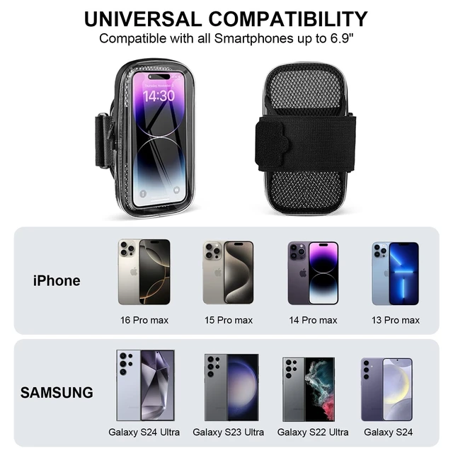 Alt view image 3 of 7 - Phone Holder for Running, Armband for iPhone 16 15 14 13 Pro Max 12 11 Plus X Samsung Android Up to 6.9'', Universal Arm Bands Bag with Key Card Pocket for Exercise Walking Workout Fitness
