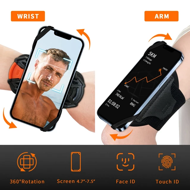 Alt view image 3 of 7 - Running Armband 360°Rotatable,Arm Band for Phone Fits All 4''-6.5'' Smartphones,Compatible with iPhone 17/16/15pm/p,Workout Cellphone Holder with Key Holder,for Running Hiking Biking Walking