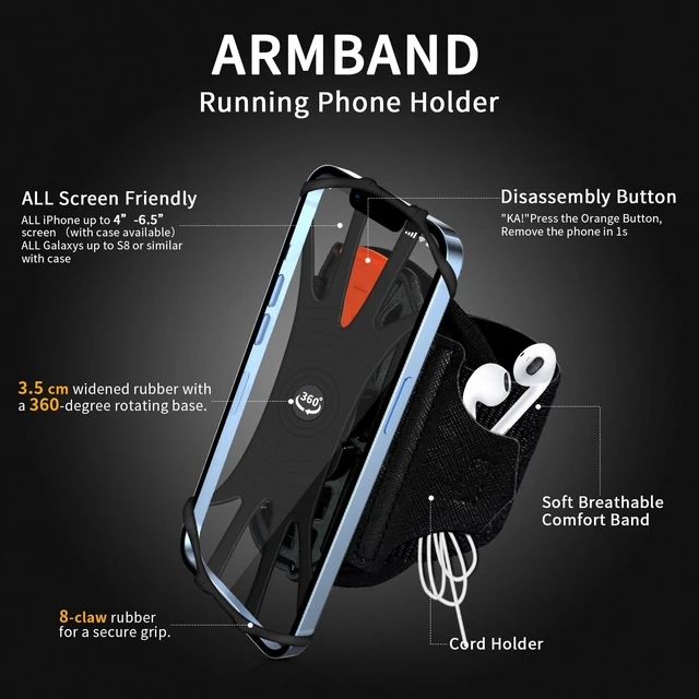 Alt view image 5 of 7 - Running Armband 360°Rotatable,Arm Band for Phone Fits All 4''-6.5'' Smartphones,Compatible with iPhone 17/16/15pm/p,Workout Cellphone Holder with Key Holder,for Running Hiking Biking Walking
