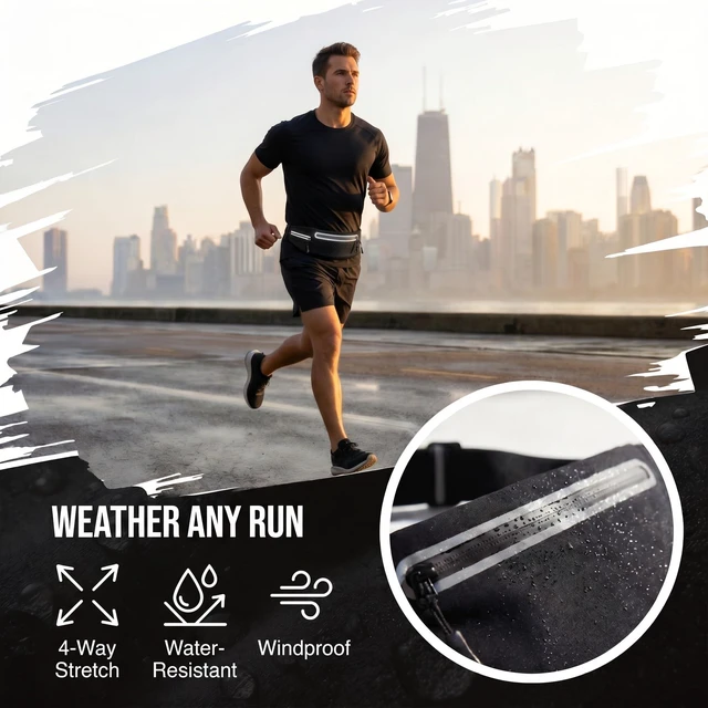 Alt view image 5 of 7 - Running Belt for Women Men, Slim No-Bounce Waist Pack, Water Resistant Reflective Phone Holder Fits Phones up to 7.5 inch, Adjustable Fanny Pack for Running Jogging HikingBlack
