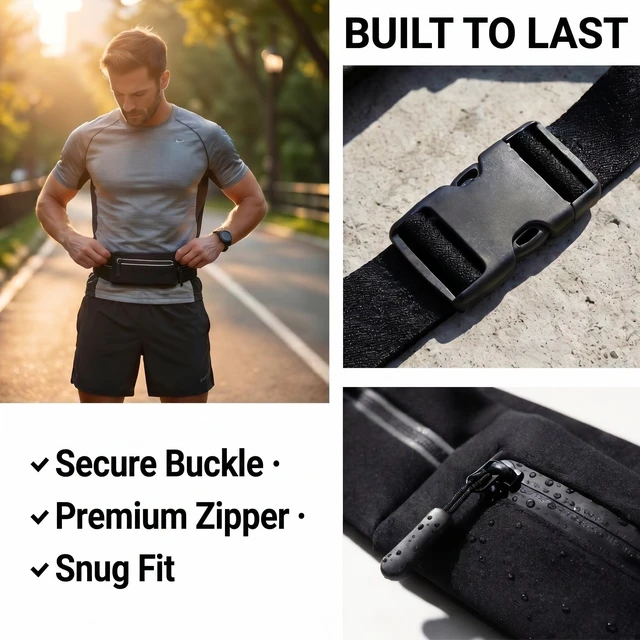 Alt view image 6 of 7 - Running Belt for Women Men, Slim No-Bounce Waist Pack, Water Resistant Reflective Phone Holder Fits Phones up to 7.5 inch, Adjustable Fanny Pack for Running Jogging HikingBlack