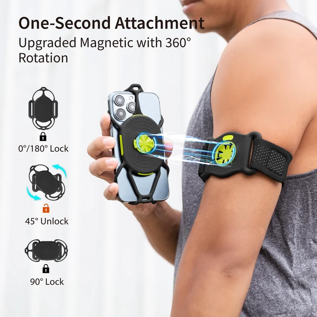 Alt view image 2 of 6 - Run Tie Connect Kit 2 - Magnetic, Quick Release Running Phone Armband | Magnet Clasp, Detachable & 360° Rotatable, Skin-Friendly Silicone Armband, Sport Arm Strap for Workout, Fits 4.7"-7.2" Phones