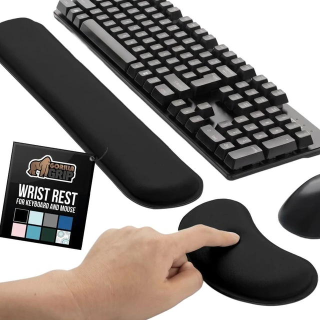 Main image of Memory Foam Wrist Rest for Computer Keyboard, 2 Piece Black | Silky Mousepad Rest, Ergonomic Design for Typing Pain Relief, Mouse Pad Support for Hand and Arm, Work and Gaming Accessories