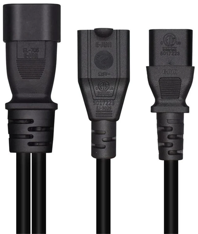 Alt view image 3 of 6 - 2 Pack 1FT/0.32M IEC320 C14 to C13+NEMA5-15R Y Splitter Power Cord | English Highlights: PVC jacket, copper conductor, 1-to-2 power supply for PC, server, monitor & North American devices