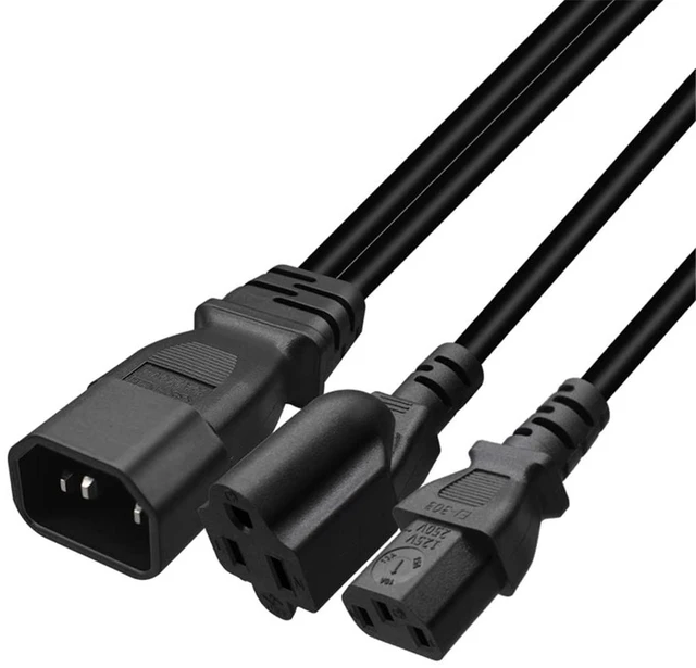 Alt view image 2 of 6 - 2 Pack 1FT/0.32M IEC320 C14 to C13+NEMA5-15R Y Splitter Power Cord | English Highlights: PVC jacket, copper conductor, 1-to-2 power supply for PC, server, monitor & North American devices