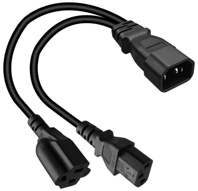 Alt view image 4 of 6 - 2 Pack 1FT/0.32M IEC320 C14 to C13+NEMA5-15R Y Splitter Power Cord | English Highlights: PVC jacket, copper conductor, 1-to-2 power supply for PC, server, monitor & North American devices