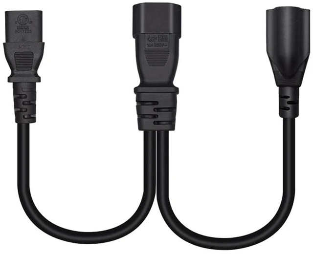 Alt view image 5 of 6 - 2 Pack 1FT/0.32M IEC320 C14 to C13+NEMA5-15R Y Splitter Power Cord | English Highlights: PVC jacket, copper conductor, 1-to-2 power supply for PC, server, monitor & North American devices