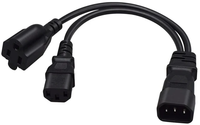 Alt view image 6 of 6 - 2 Pack 1FT/0.32M IEC320 C14 to C13+NEMA5-15R Y Splitter Power Cord | English Highlights: PVC jacket, copper conductor, 1-to-2 power supply for PC, server, monitor & North American devices