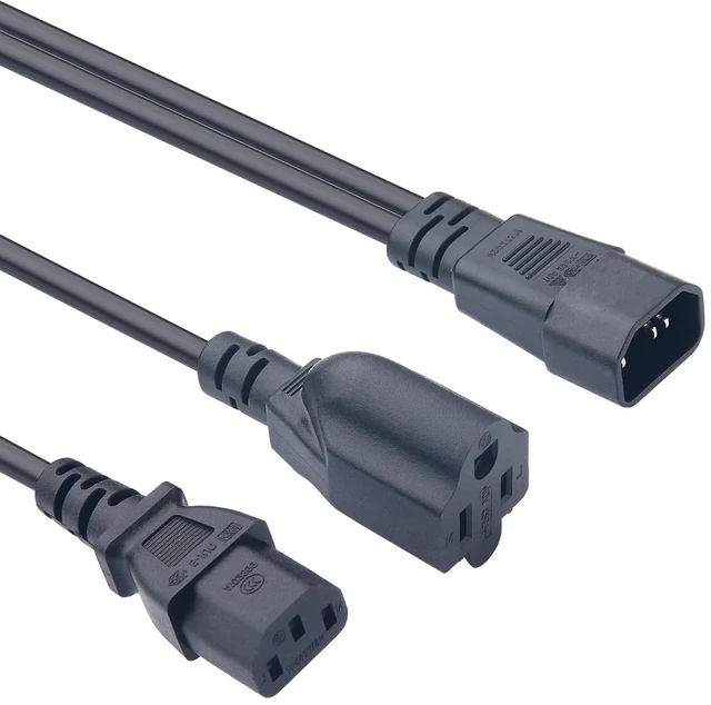 Alt view image 3 of 5 - IEC 320 C14 to C13+5-15R Y Splitter Power Plug Cord C14 C13 Nema 5-15R Female Splitter Adapter Cable Cord