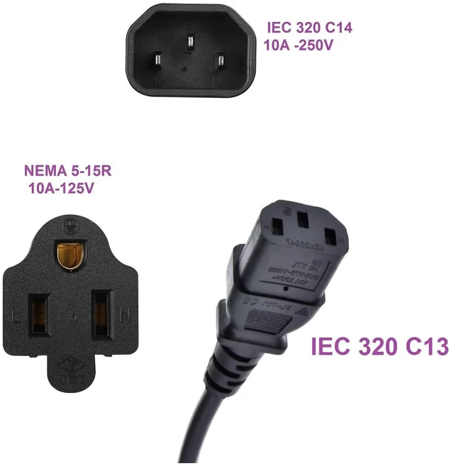 Alt view image 2 of 5 - IEC 320 C14 to C13+5-15R Y Splitter Power Plug Cord C14 C13 Nema 5-15R Female Splitter Adapter Cable Cord