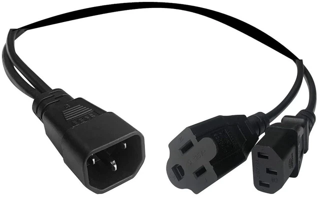Alt view image 4 of 5 - IEC 320 C14 to C13+5-15R Y Splitter Power Plug Cord C14 C13 Nema 5-15R Female Splitter Adapter Cable Cord