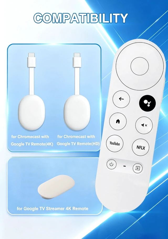 Alt view image 3 of 7 - NEW Voice Remote Control for Google Chromecast TV 4K (Snow), Replacement Remote for Google Chromecast 4k Snow HD TV G9N9N GA01409-US GA01919-US GA01920-US GA01923-USGA01409-US