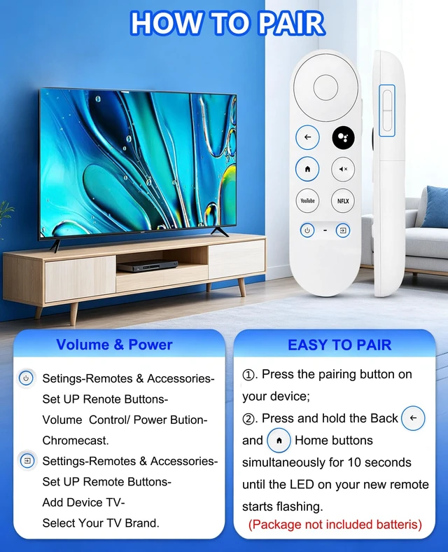 Alt view image 4 of 7 - NEW Voice Remote Control for Google Chromecast TV 4K (Snow), Replacement Remote for Google Chromecast 4k Snow HD TV G9N9N GA01409-US GA01919-US GA01920-US GA01923-USGA01409-US