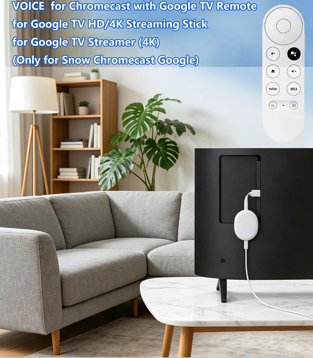 Alt view image 6 of 7 - NEW Voice Remote Control for Google Chromecast TV 4K (Snow), Replacement Remote for Google Chromecast 4k Snow HD TV G9N9N GA01409-US GA01919-US GA01920-US GA01923-USGA01409-US