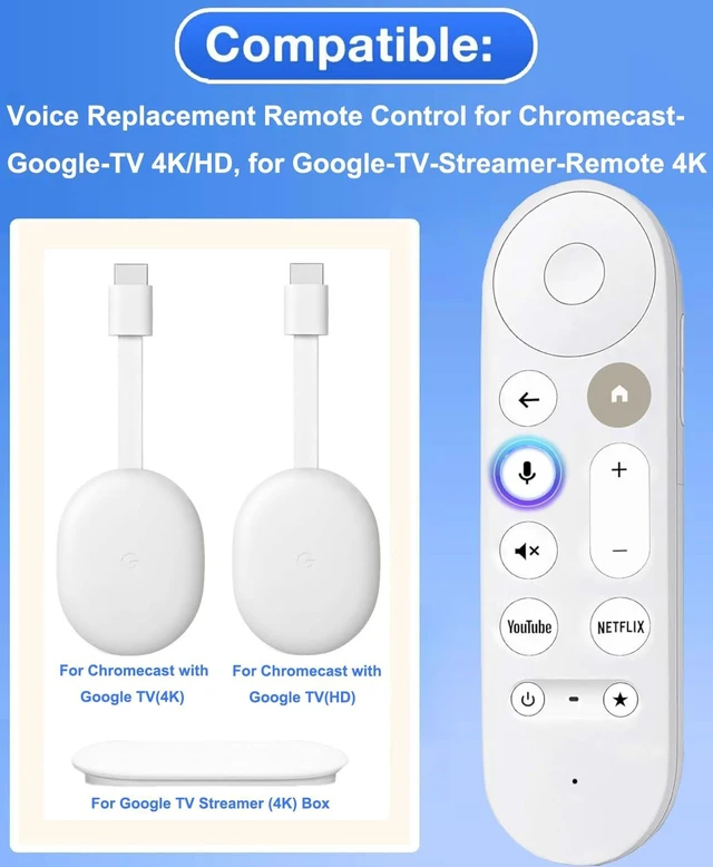 Alt view image 2 of 7 - NEW Replacement Voice Remote for Chromecast Google TV 4K HDTV, Remote Control for Google TV Streamer 4K BoxRemote Control, GA03131-US, GA01920-US