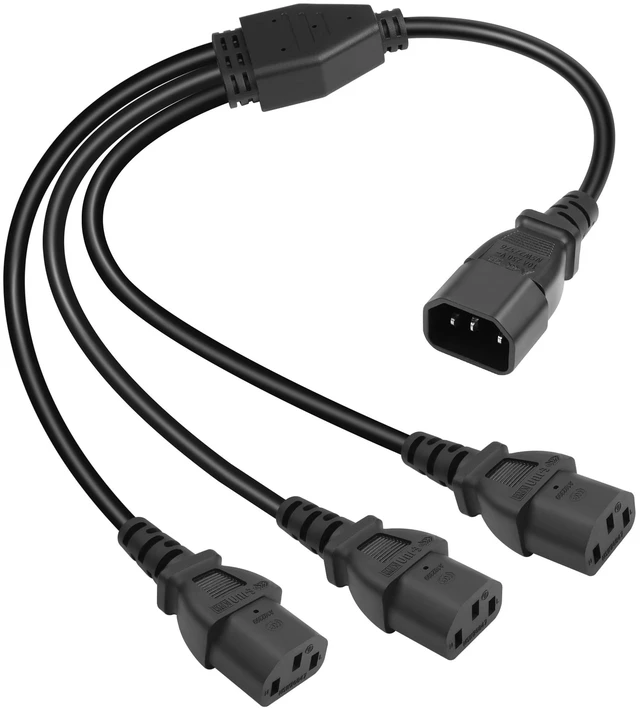 Main image of 60cm UPS Server IEC 320 C14 to 3X IEC 320 C13 Y Splitter Extension Power Cord (1 to 3)