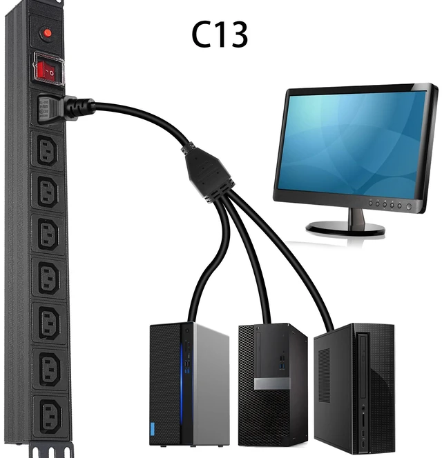 Alt view image 3 of 7 - 60cm UPS Server IEC 320 C14 to 3X IEC 320 C13 Y Splitter Extension Power Cord (1 to 3)