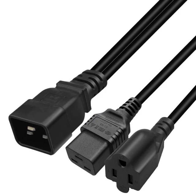 Alt view image 3 of 5 - 0.32M/1FT IEC320 C20 to C19+515R Y Splitter Power Cord 16AWG | PVC outer jacket,spacesaving Yshape design,for server,PDU,UPS & office equipment