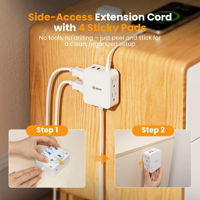 Alt view image 5 of 7 - 12FT Split Flat Extension Cord USB C 20W,Flat Plug Extension Cord&Wall Tape | 16in1 for Behind Bed Sofa Dorm Office,4AC Side Outlet 4USB,6FT Per Side Indoor Extension Cord Multiple Outlet