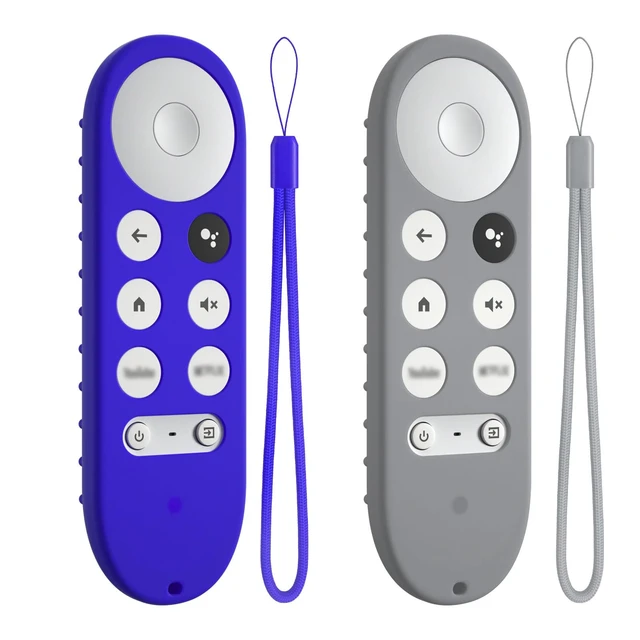 Main image of 2pcs Silicone Remote Cover Replacement for Chromecast with Google TV HD 2022 / 4K 2020 Voice Remote,Anti Slip Protective Cover with Lanyad(Blue+Light Grey)